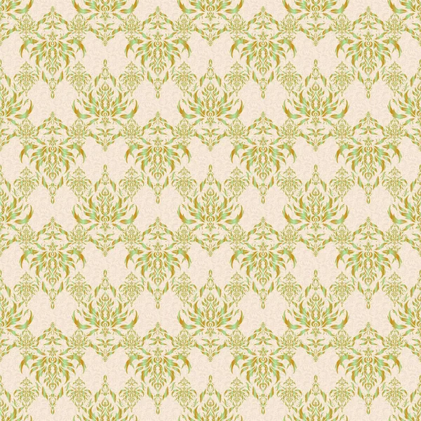 Ikat Damask Seamless Pattern Background Tile Beige Yellow Green Colors — Stock Vector