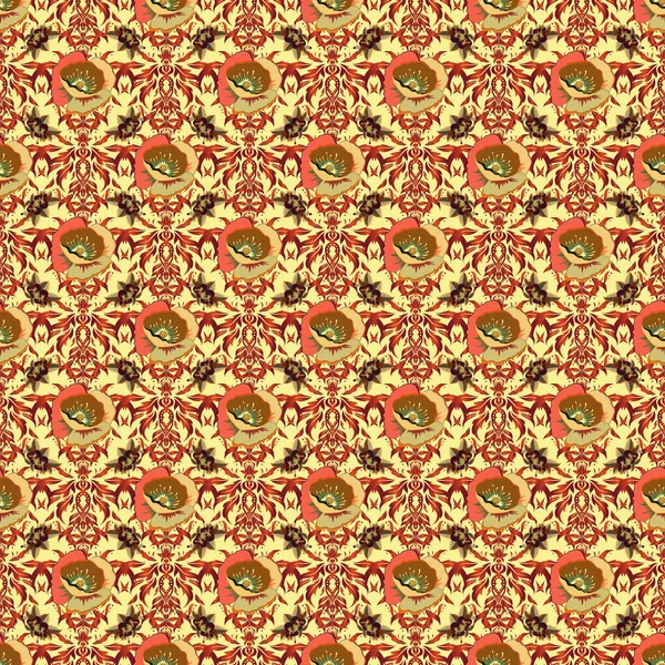 Abstracte Elegantie Naadloos Patroon Met Bloemmotieven Gele Bruine Beige Kleuren — Stockvector