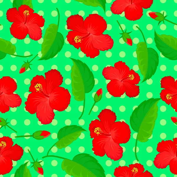 绿色背景上的矢量芙蓉图案 热带水彩花无缝图案 — 图库矢量图片