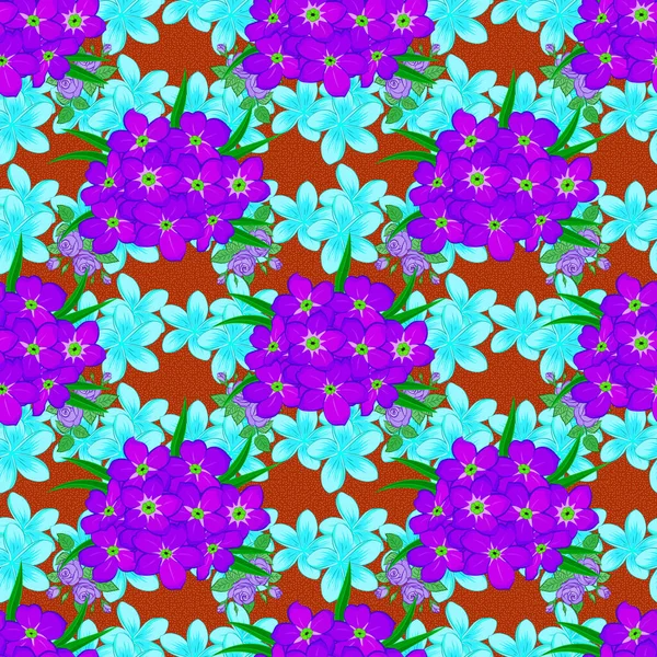 Naadloos Patroon Met Schattige Primula Bloemen Oranje Blauwe Violette Kleuren — Stockvector