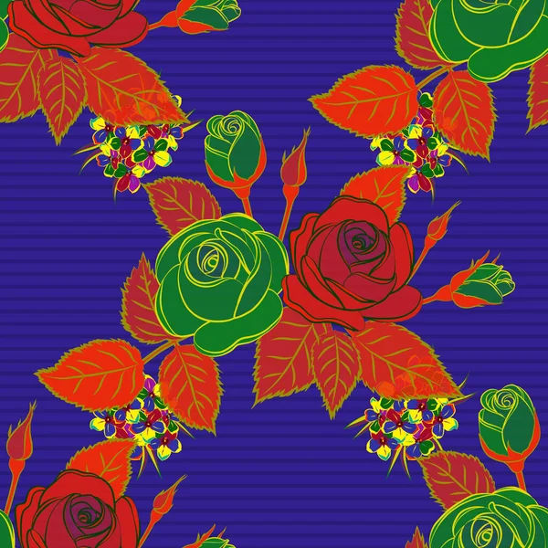 Векторний Безшовний Візерунок Фіолетовому Червоному Зеленому Кольорах Красиві Акварельні Троянди — стоковий вектор