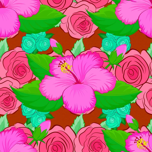 Ilustración Vectorial Variopinta Patrón Exótico Sin Costuras Con Muchas Flores — Vector de stock