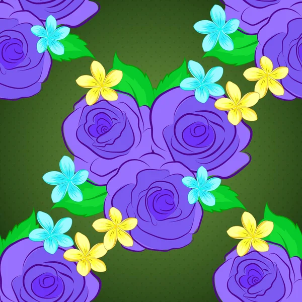 Vektorillustration Nahtloses Blumenmuster Mit Stilisierten Rosenblüten Und Grünen Blättern Grünen — Stockvektor