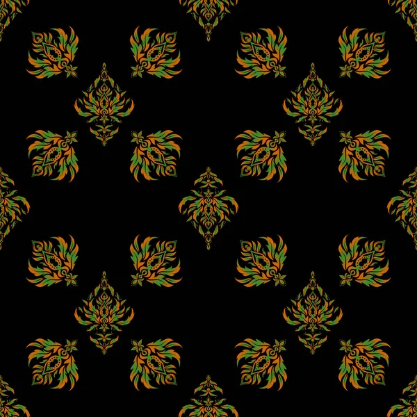 Безшовний Візерунок Зеленими Оранжевими Елементами Дизайну Ретро Стилі Універсальний Векторний — стоковий вектор