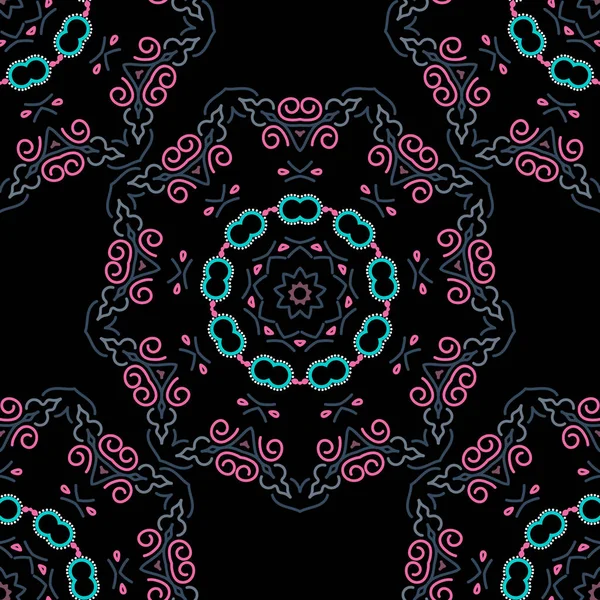 Barevné Vzory Starožitné Květinová Ornament Purpurové Modré Růžové Barvy Černém — Stockový vektor