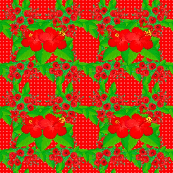 Vektorillustration Weicher Aquarell Hibiskusblütenprint Nahtloses Muster Auf Rotem Hintergrund — Stockvektor