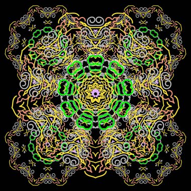 Ikat damaske desensiz arka plan fayansı sarı ve yeşil renklerde siyah arkaplan.