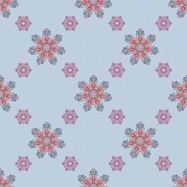 Süslü sınır. Raster kusursuz desen. Kusursuz kumaş deseni, menekşe, pembe ve kırmızı klasik duvar kağıdı..