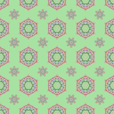 Antik ortaçağ barok soyut çiçekleri ve süslemeleri olan duvar kağıdı. Barok tarzında Damask deseni. Barok damaske klasik yeşil ve morumsu desensiz arkaplan.