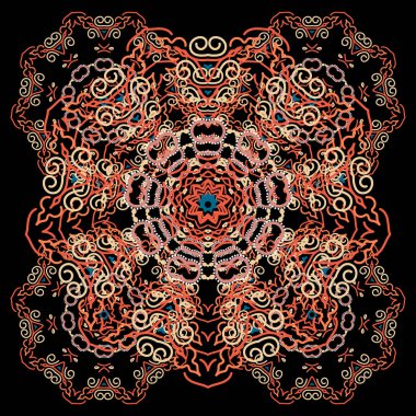 Şatafatlı klasik süs, duvar kağıtları, baskı, tekstil veya kumaş için kraliyet Victoria dönemi dokusu. Vektör çizimi. Mavi, turuncu ve pembe renkli Barok çiçekli mandala..