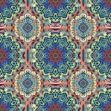 Vektör çizimi. Dekoratif simetri arabesk. Ortaçağ çiçek desenli. Turuncu, sarı ve mavi pürüzsüz desen doğum günü kartı, davetiye ya da afiş için iyidir.