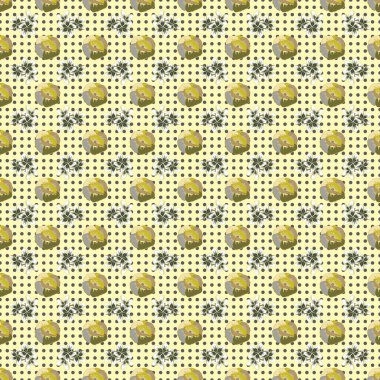 Sarı, bej ve yeşil renklerde haşhaş çiçekleri ile soyut zarafet vektörünün kusursuz deseni.