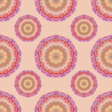 Vektör çizimi. Damask pürüzsüz arkaplan deseni gri, kırmızı ve pembe renklerde.