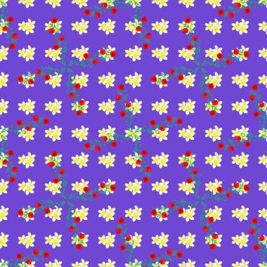 Mor bir arka planda Motley çiçeksiz desen. Vektör soyut çiçek arkaplanı. Güzel bir çiçek desenli..