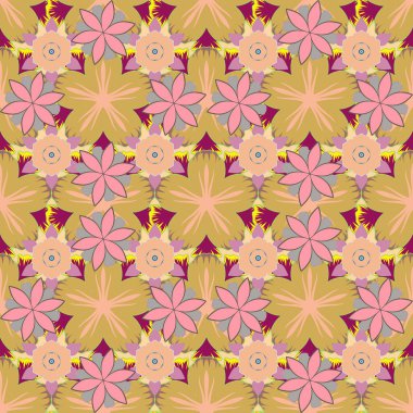 Şirin vektör çiçekli arka plan. Sarı, pembe ve bej renklerde, kusursuz desenli çiçekler..