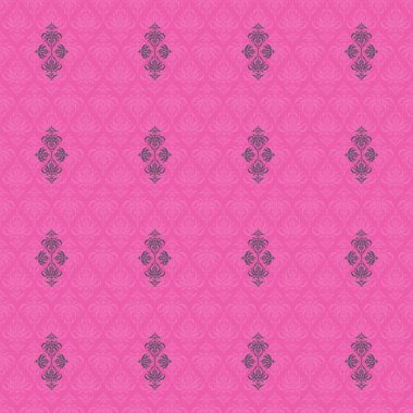 Raster illüstrasyonu. Basit, pürüzsüz desen. Pembe, yeşil ve mor elementler. Klasik süs.