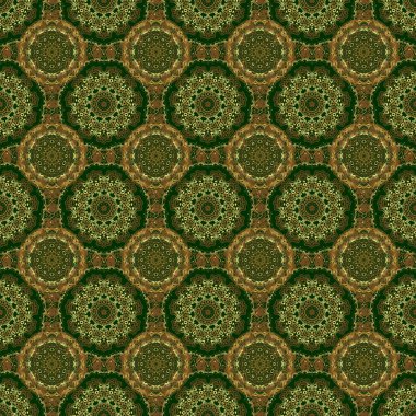 Yeşil arkaplanda altın rengi elementlerin kusursuz görüntüsü. Duvar kağıdı, sunum, tasarım, tekstil için.