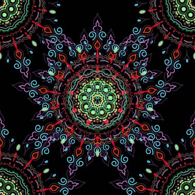 Şatafatlı klasik süs, duvar kağıtları, baskı, tekstil veya kumaş için kraliyet Victoria dönemi dokusu. Vektör çizimi. Mor, yeşil ve sarı renkli barok çiçekli kumaş deseni..