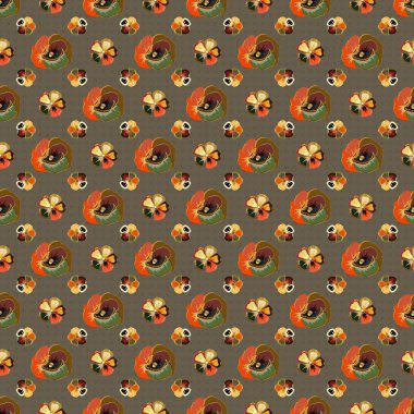 Eski tarz. Turuncu, sarı ve kahverengi renklerde kusursuz haşhaş çiçekleri. Stok vektör illüstrasyonu.