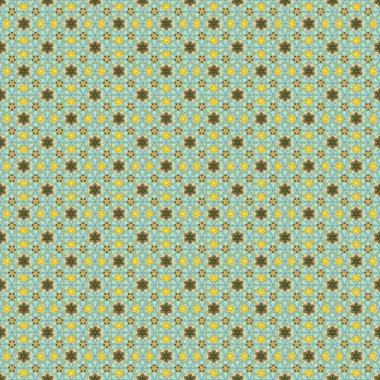 Mavi, sarı ve yeşil tekrarlayan elementlerle modern geometrik kusursuz desen. Kusursuz vektör süsü.