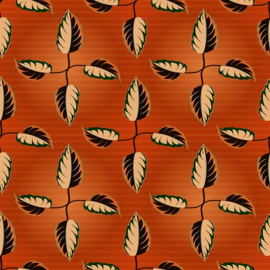 Vektör çizimi. Duvar kağıdı, sunum, tasarım, baskı veya tekstil için iyi bir model. Kırmızı, bej ve turuncu renklerdeki elementlerin kusursuz görüntüsü.