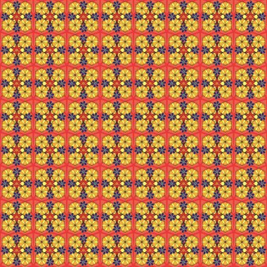 Moda baskıları için zarif bir şablon. Kırmızı, turuncu ve sarı renkli küçük bir çiçek. Küçük bir çiçekte hoş, pürüzsüz bir desen. Vektör illüstrasyonu.