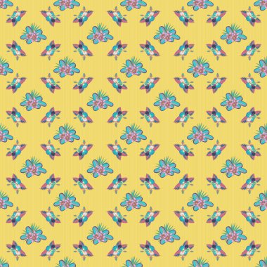 Vektör amber çiçeği, sarı, gri ve mavi renklerde kusursuz desen..