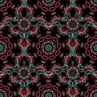 Şam, bej ve yeşil renklerde, kusursuz çiçek deseni. Vektör illüstrasyonu.