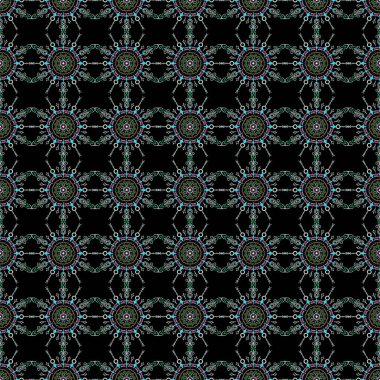 Siyah arka planda turuncu ve pembe renklerde kusursuz bir süs. Sıkıntılı damask desensiz arkaplan fayansı.