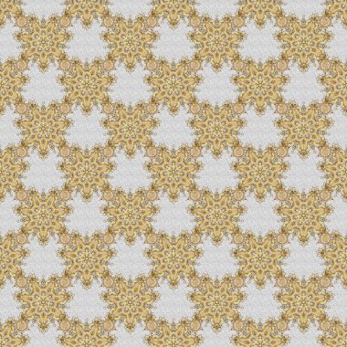 Gri arkaplandaki altın şebekesi. Altın elementlere sahip kusursuz vektör deseni.