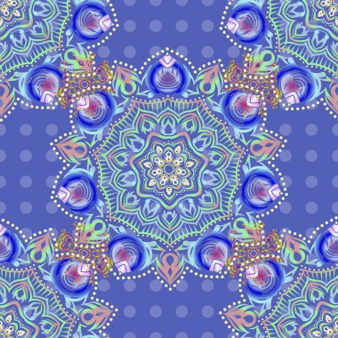 Soyut çiçekli kraliyet duvar kağıdı. Vektör tarzı süs. Damask pürüzsüz deseni mor ve mavi renklerde.