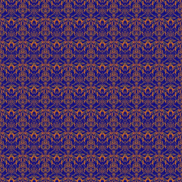 Растертый Безрамный Узор Синем Оранжевом Цветах Дизайна Текстиля Одежды Растровая — стоковый вектор