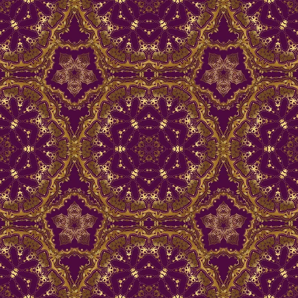 Vektor Nahtloses Muster Mit Goldornament Goldene Textur Auf Violettem Hintergrund — Stockvektor