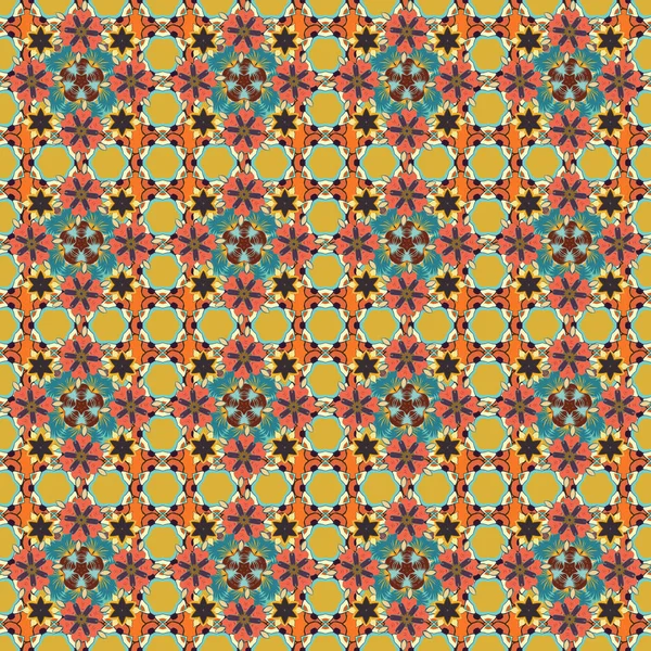 Gestileerde Achtergrond Met Rhombus Knooppunten Geometrische Naadloze Patroon Vectorgele Oranje — Stockvector