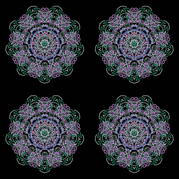 Ikat Damassé Mandala Tuile Fond Sur Fond Noir Dans Les — Image vectorielle