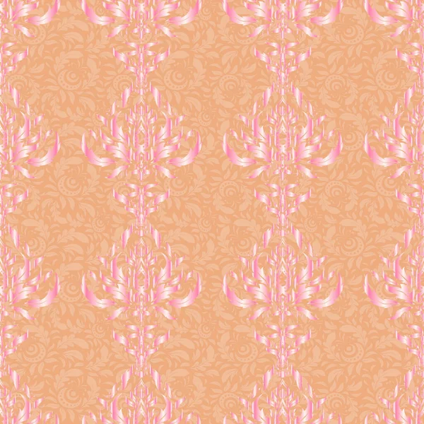 Ikat Damask Seamless Pattern Background Tile Beige Pink Colors — Stock Vector