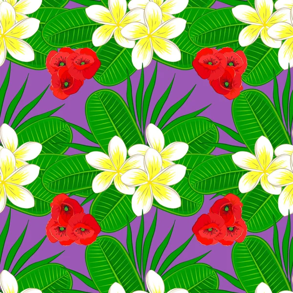 Vector Illustration Many Cute Flowers Violet Background Seamless Pattern Multicolored — Stock Vector