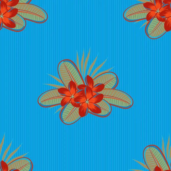 Padrão Sem Costura Flores Plumeria Abstrata Cores Azul Bege Vermelho — Vetor de Stock