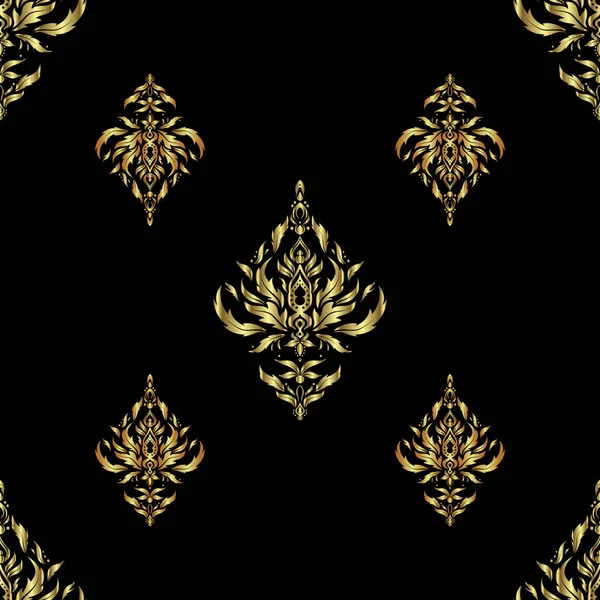 Nahtlose Muster Orientalische Ornamente Schwarz Goldener Textildruck Islamisches Vektordesign Florale — Stockvektor