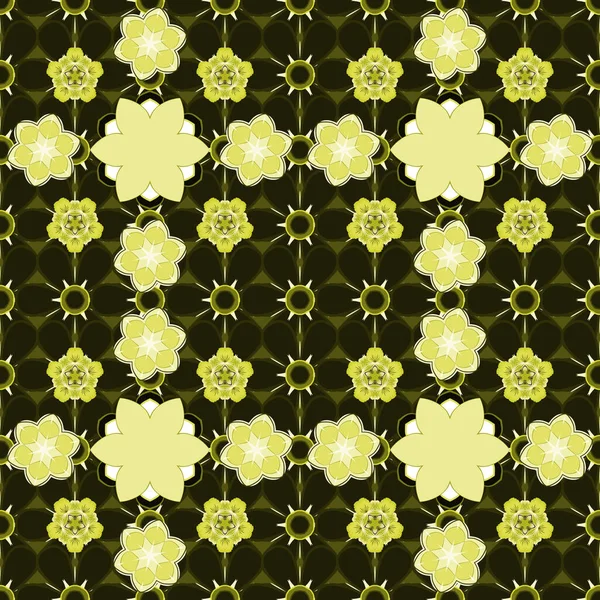 Nahtloses Muster Mit Dekorativen Sommerblumen Gelben Farben Aquarellraster Illustration — Stockvektor