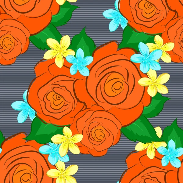 Abstrakter Vektorhintergrund Florales Nahtloses Muster Mit Blühenden Rosenblüten Und Grünen — Stockvektor