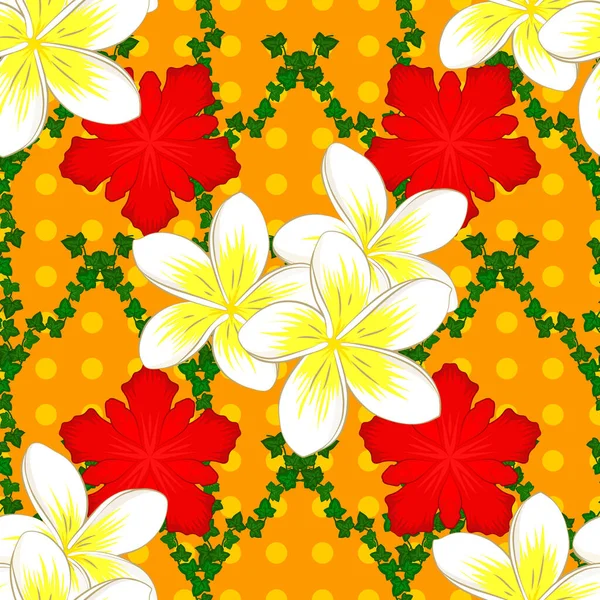 Vektornahtloser Hintergrund Schöne Aquarellblumen Auf Orangefarbenem Hintergrund Helle Malerei Inspiriert — Stockvektor