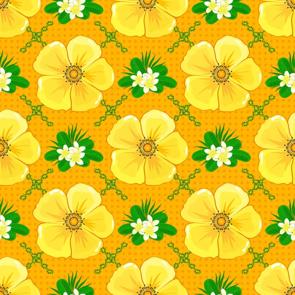 Nahtloses Muster Auf Gelbem Hintergrund Floraler Hintergrund — Stockvektor