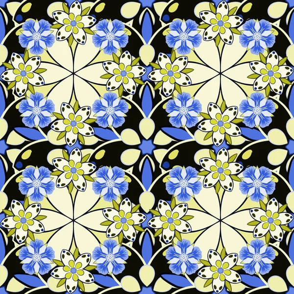 Motif Floral Sans Couture Dans Jolies Fleurs Couleurs Jaune Bleu — Image vectorielle