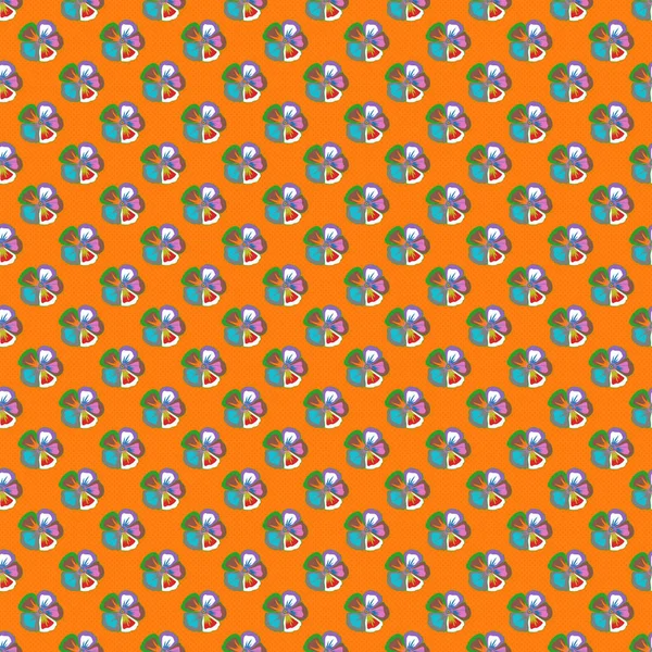 Бесконечный Цветочный Узор Симпатичных Кошачьих Цветках Синего Голубого Оранжевого Цветов — стоковый вектор
