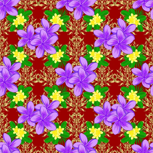 Raster Indian Blumen Plumeria Blumenmuster Nahtloser Ornamentdruck Auf Rotem Hintergrund — Stockvektor