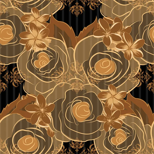 Aquarel Naadloos Patroon Met Rozen Bruine Beige Kleuren Prachtig Patroon — Stockvector