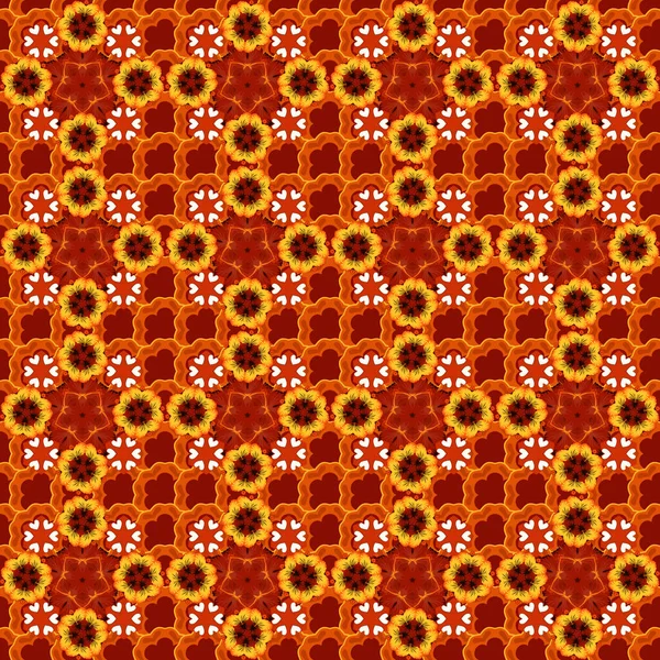 ペイズリーとシームレスなパターンをストライプ 伝統的な東洋のシームレスなペイズリーパターン オレンジ 赤と茶色の花の壁紙 包装紙の装飾品 — ストックベクタ