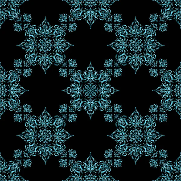 Традиционное Классическое Украшение Восточный Вектор Бесшовный Арабесками Синими Зелеными Элементами — стоковый вектор