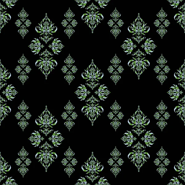 Vintage Padrão Sem Costura Verde Padrão Têxtil Ornamento Brocado Abstrato —  Vetores de Stock